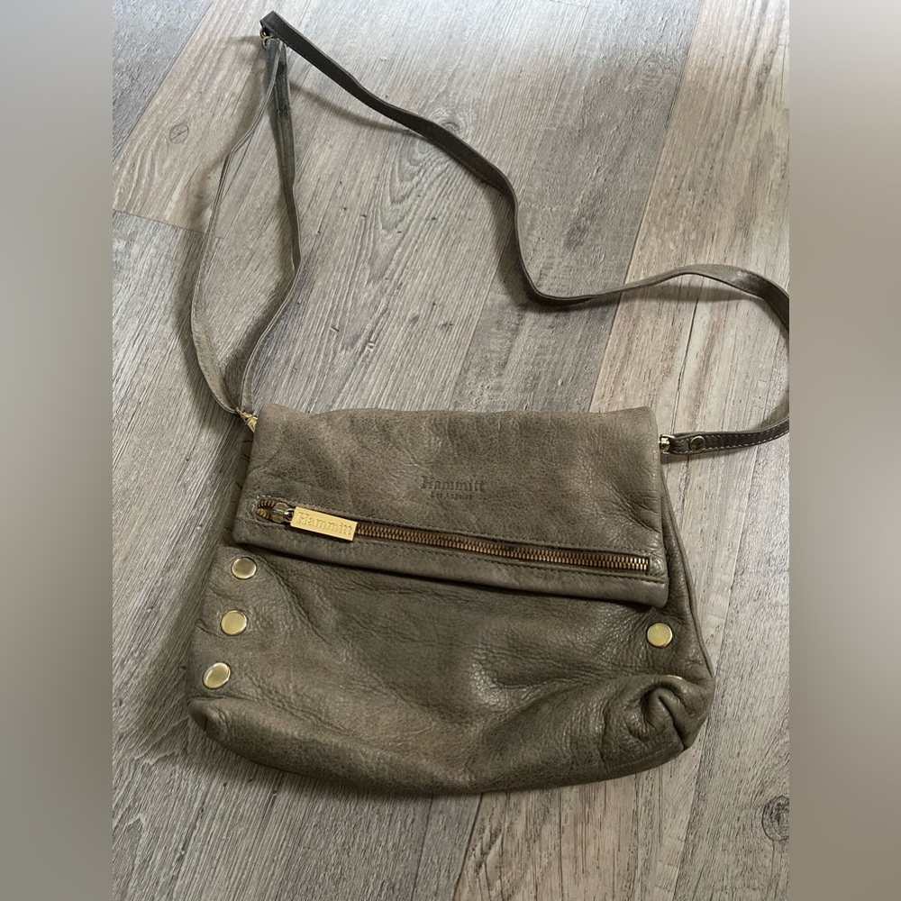 Hammitt Olive Leather Crossbody with Gold Accents